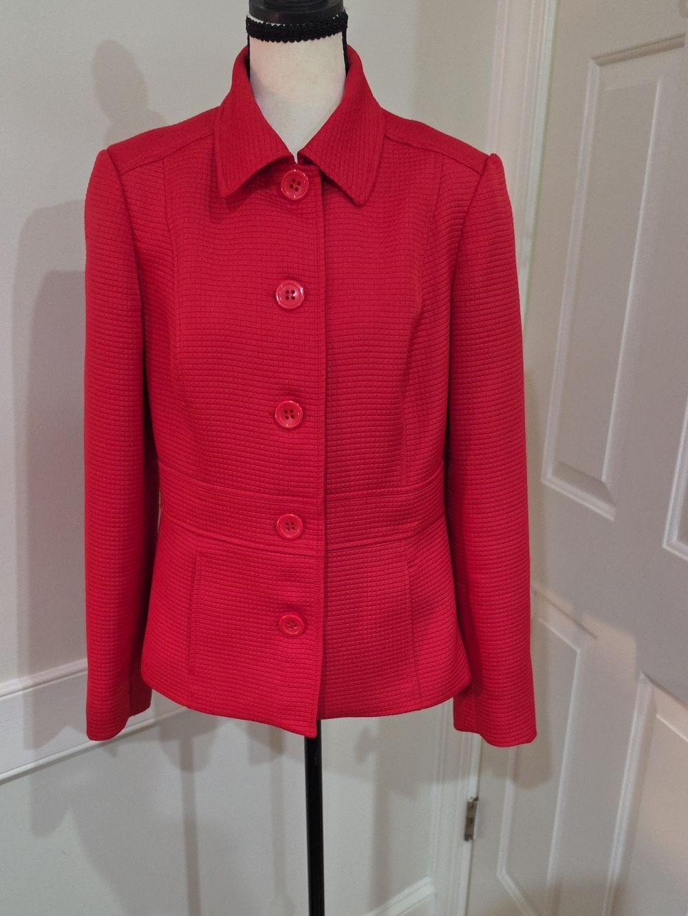 Louben Vintage Textured Classic Red Button-Front Jacket - Size 8